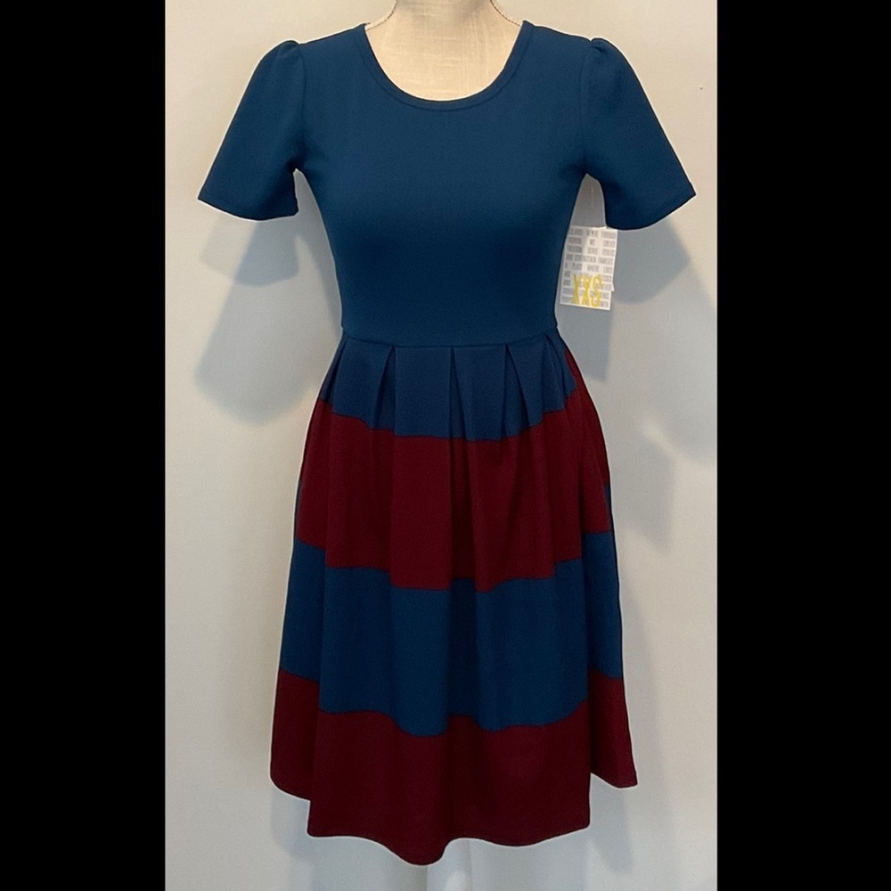 Lularoe Blue & Burgundy Amelia Dress With Pockets - NWT - Picture 1 of 6